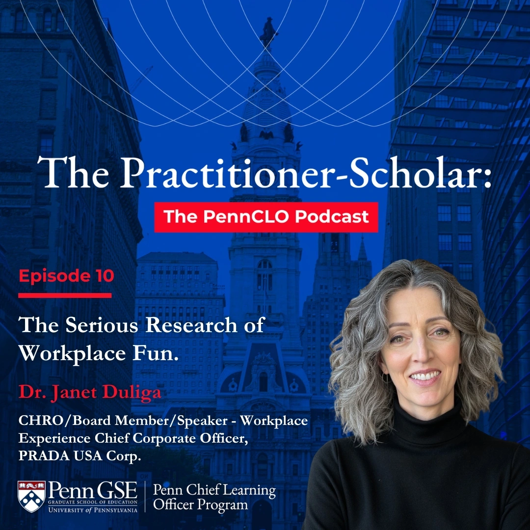 Cover artwork of PennCLO Podcast episode 10 with headshot of Dr. Janet Duliga