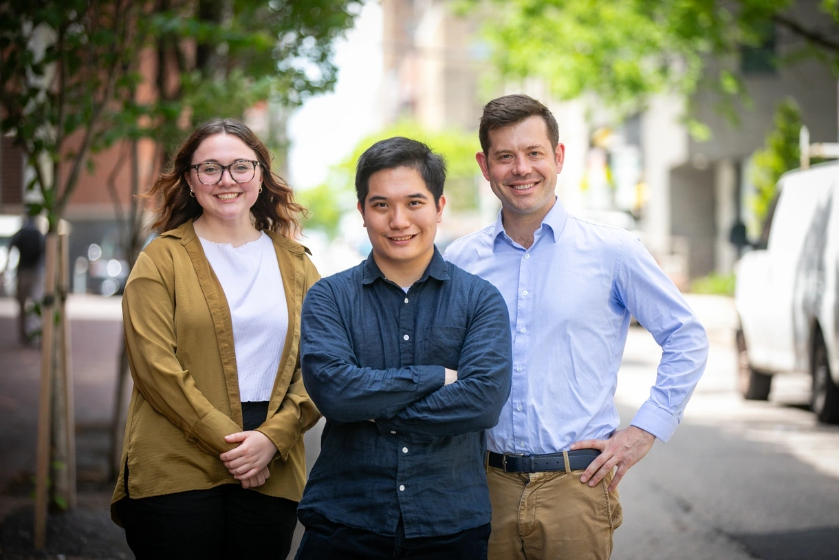 (Left to right) Penn GSE’s Vicky Swanson, Hongyang Zhao, and Toby Johnson share how their how community engagements deepen their connection with West Philadelphia.