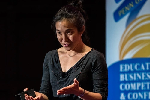 Angela Duckworth talks at the 2017 Milken-Penn GSE Education Business Plan Competition.