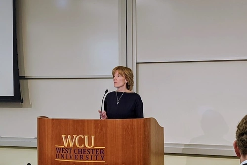 Penn GSE professor Laura Perna testifies at a January 8, 2020 hearing of Pennsylvania Higher Education Funding Commission at West Chester University.