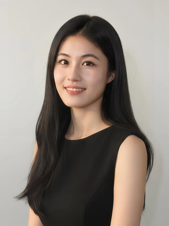 A headshot of Li Jiang, smiling and wearing a sleeveless black dress, against a grey background