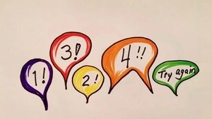 Speech bubbles with number counts inside them representing the theater game