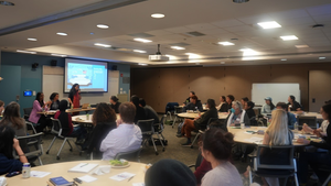 Professor Ameena Ghafar-Kucher speaks with the audience at the Teaching September 11 at 25 event