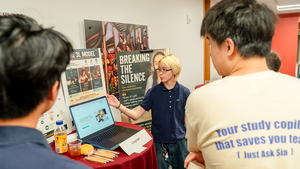 Students present at the venture showcase during the Education Entrepreneurship annual end of year venture showcase and pitch competition.